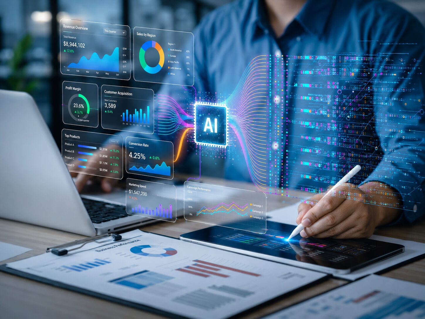 Unterschiedlich genutzte Bereiche eines Bürogebäudes als Grundlage der KI-Analyse